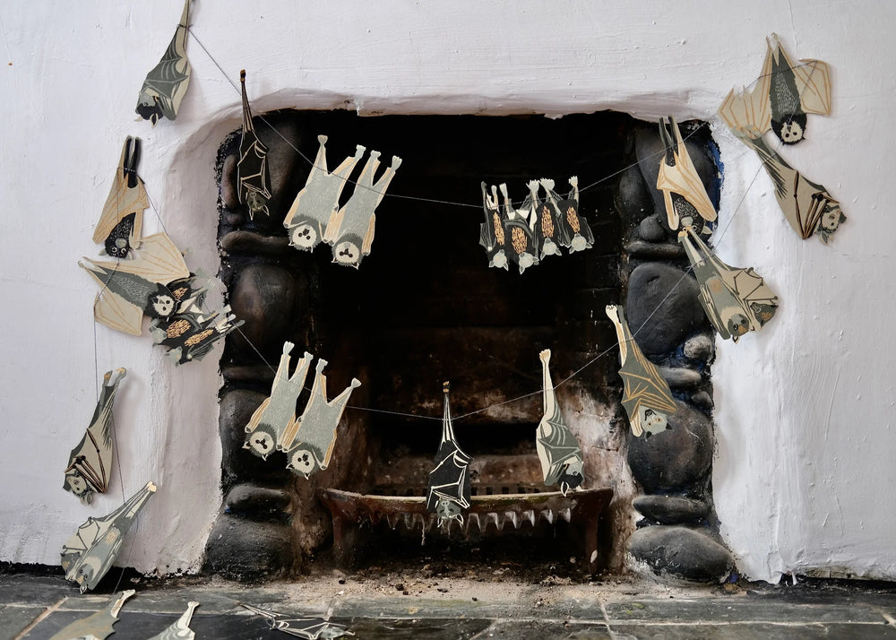 Bat Hand-Printed Paper Garland