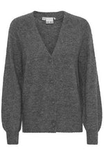 KAMARA CA3 V Neck Cardigan - Dark Grey Melange