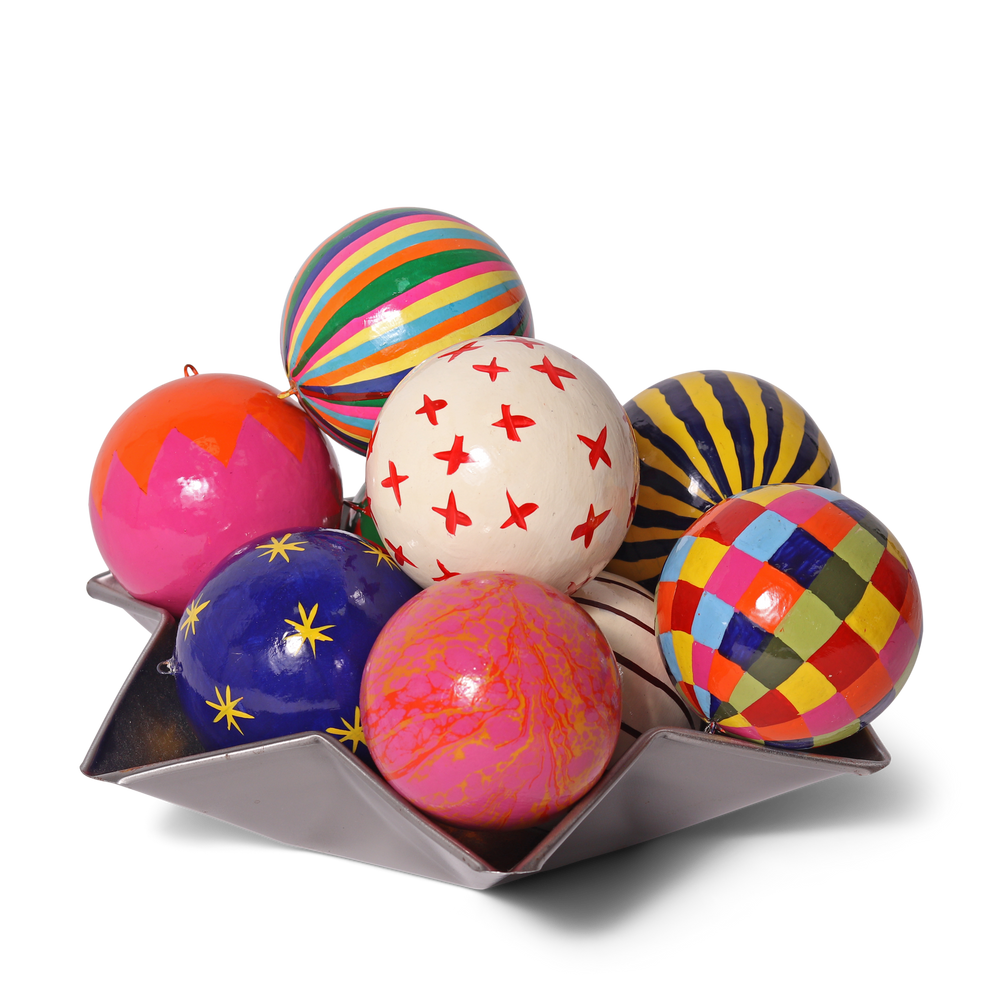 Stripe Papier-Mâché Bauble 7cm, Green and Red