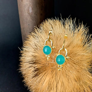 Amanda Aqua Chalcedony Pendant Earrings - Cast Bronze Gold Plated