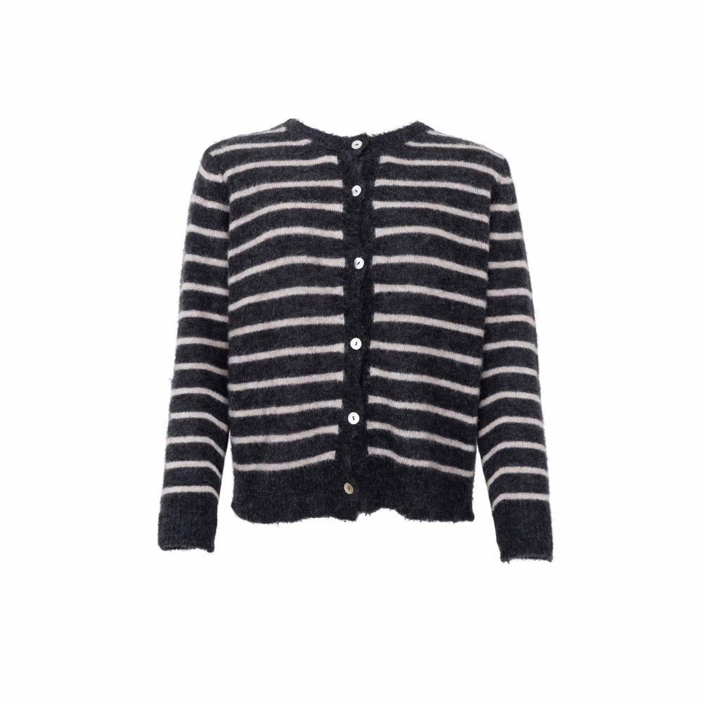 Dell Striped Knitted Cardigan - Grey