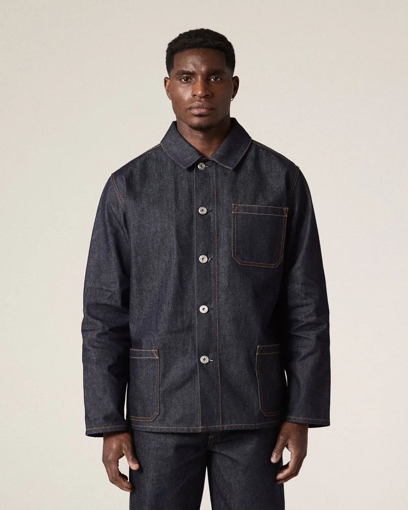 Men's Organic Buttoned Overshirt - Raw Orta Denim
