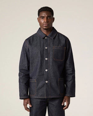 Men's Organic Buttoned Overshirt - Raw Orta Denim