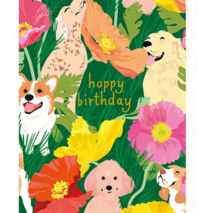 Dogs and Poppies Birthday Card