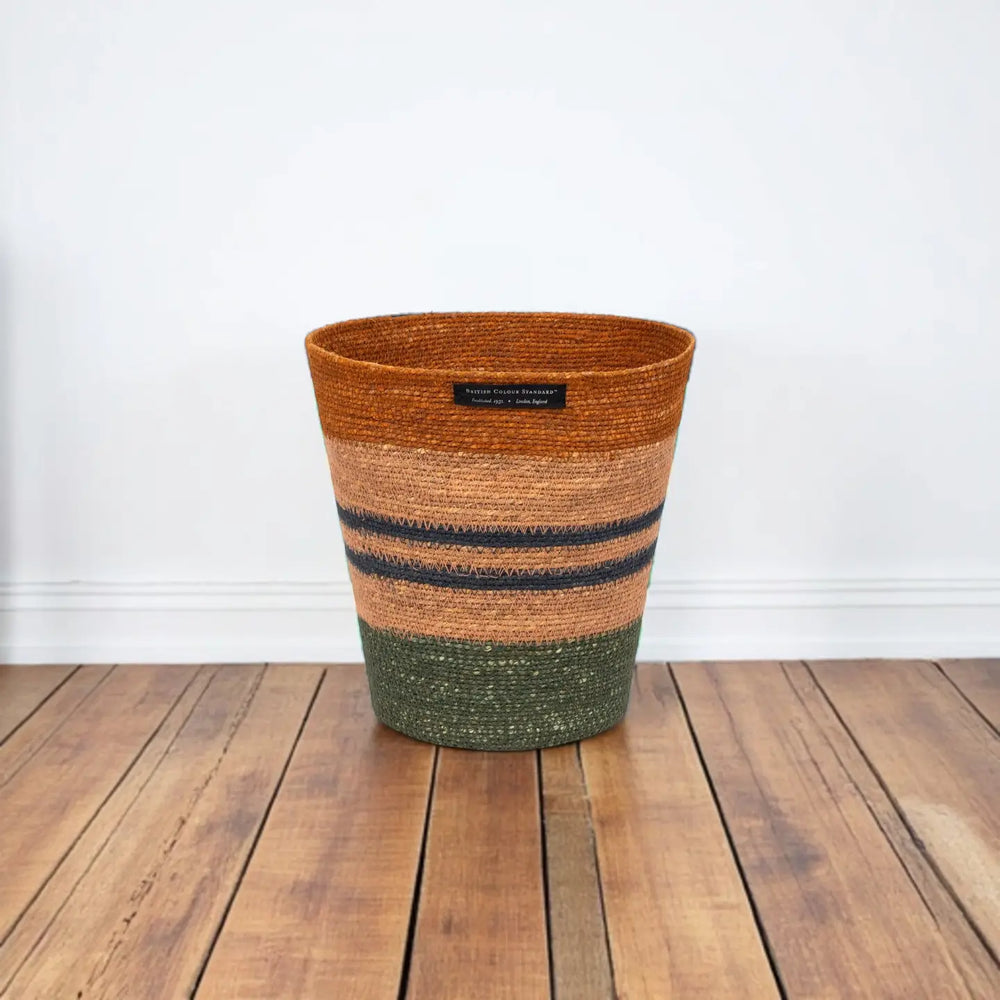 Seagrass Waste paper Basket in Olive and Old Rose