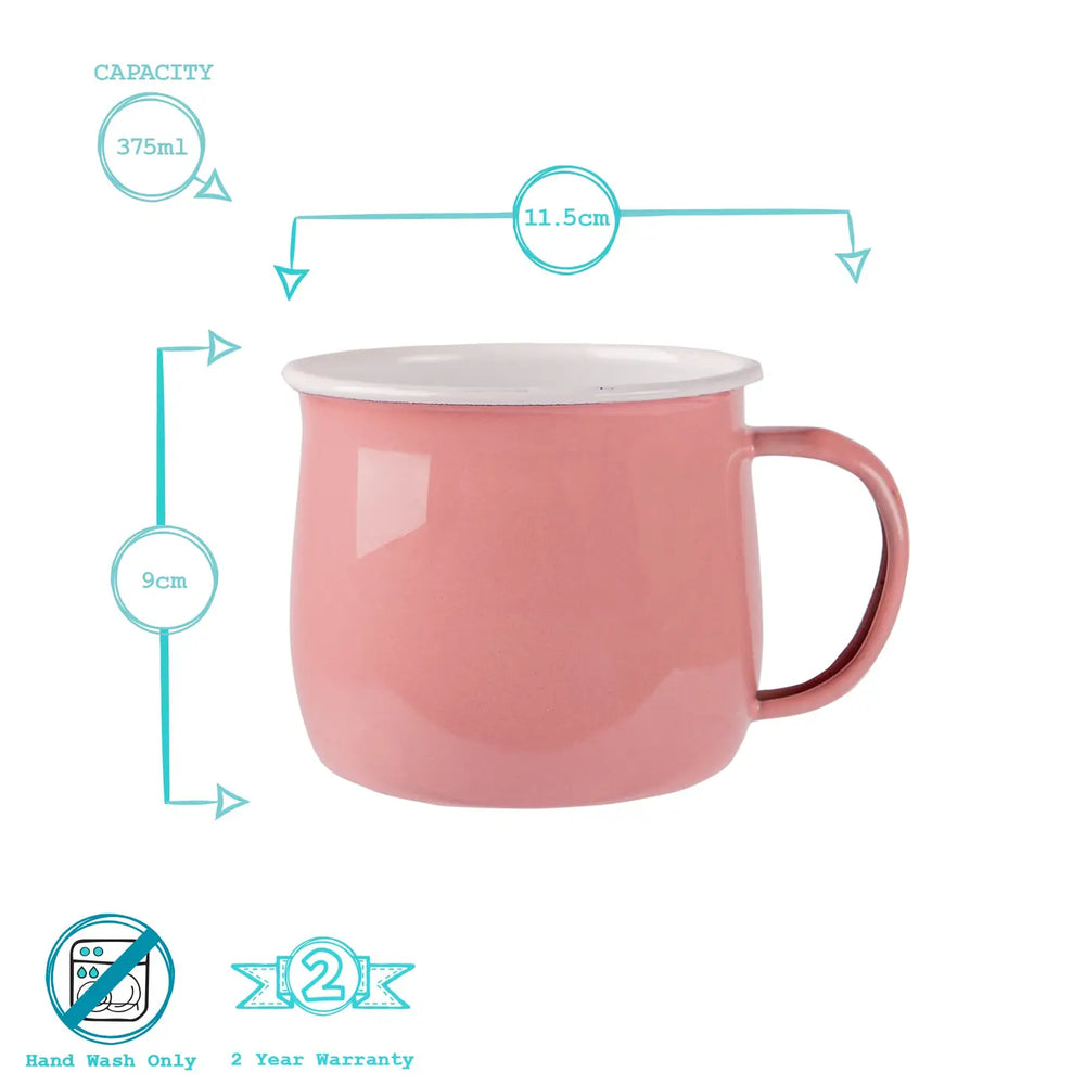 Coloured Enamel Belly Mug - 375ml - Pink