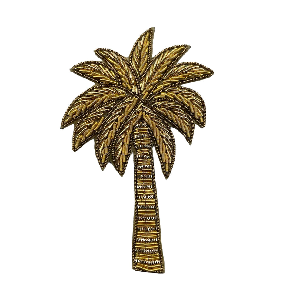 Striped Recycled Velvet Red and Burgundy Make-up Bag With Beaded Palm Tree Brooch