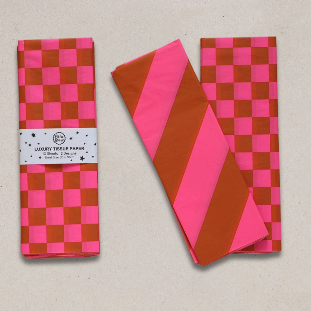Luxury Tissue Paper Wrap - Chequerboard/Diagonal - Ginger/Fl Pink