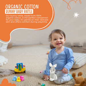 Knitted Organic Cotton White Bunny Baby Rattle
