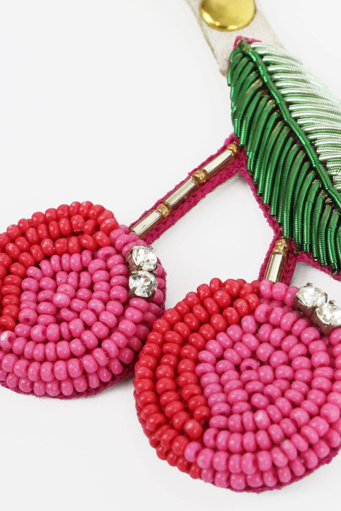 Beaded Pink and Red Cherry Key Ring/ Bag Charm