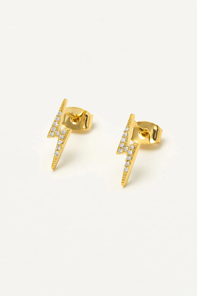 Lightning Bolt CZ Earrings - Gold