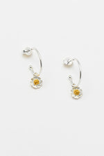 Mini Wildflower Hoop Drop Earrings - Silver and Gold