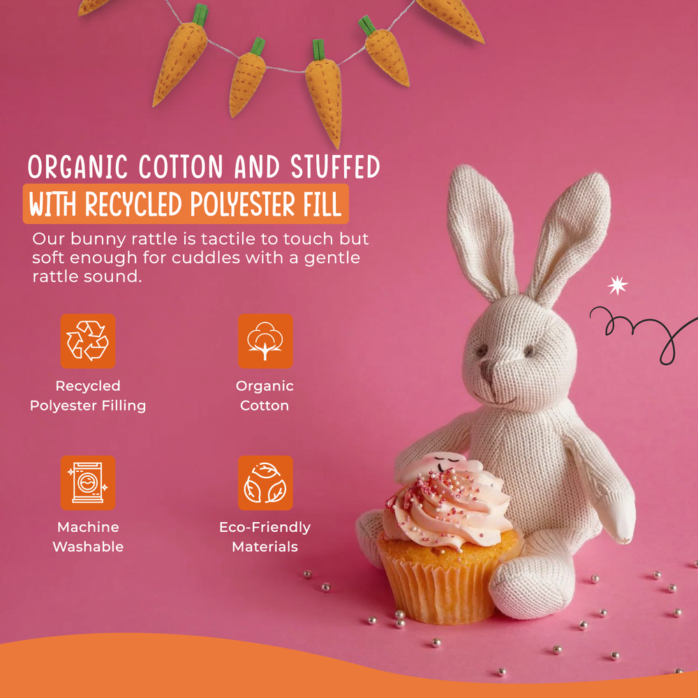 Knitted Organic Cotton White Bunny Baby Rattle