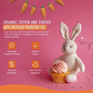 Knitted Organic Cotton White Bunny Baby Rattle