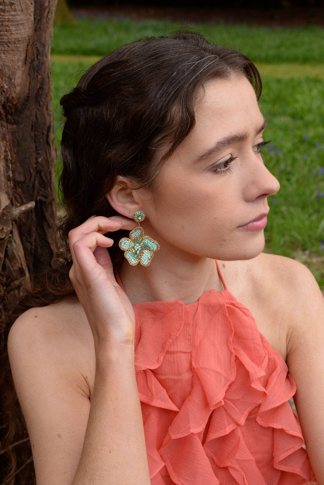 Mint Flower Beaded Earrings
