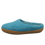 Hand-Made Sea Blue Felted Wool Slippers With Rubber Soles