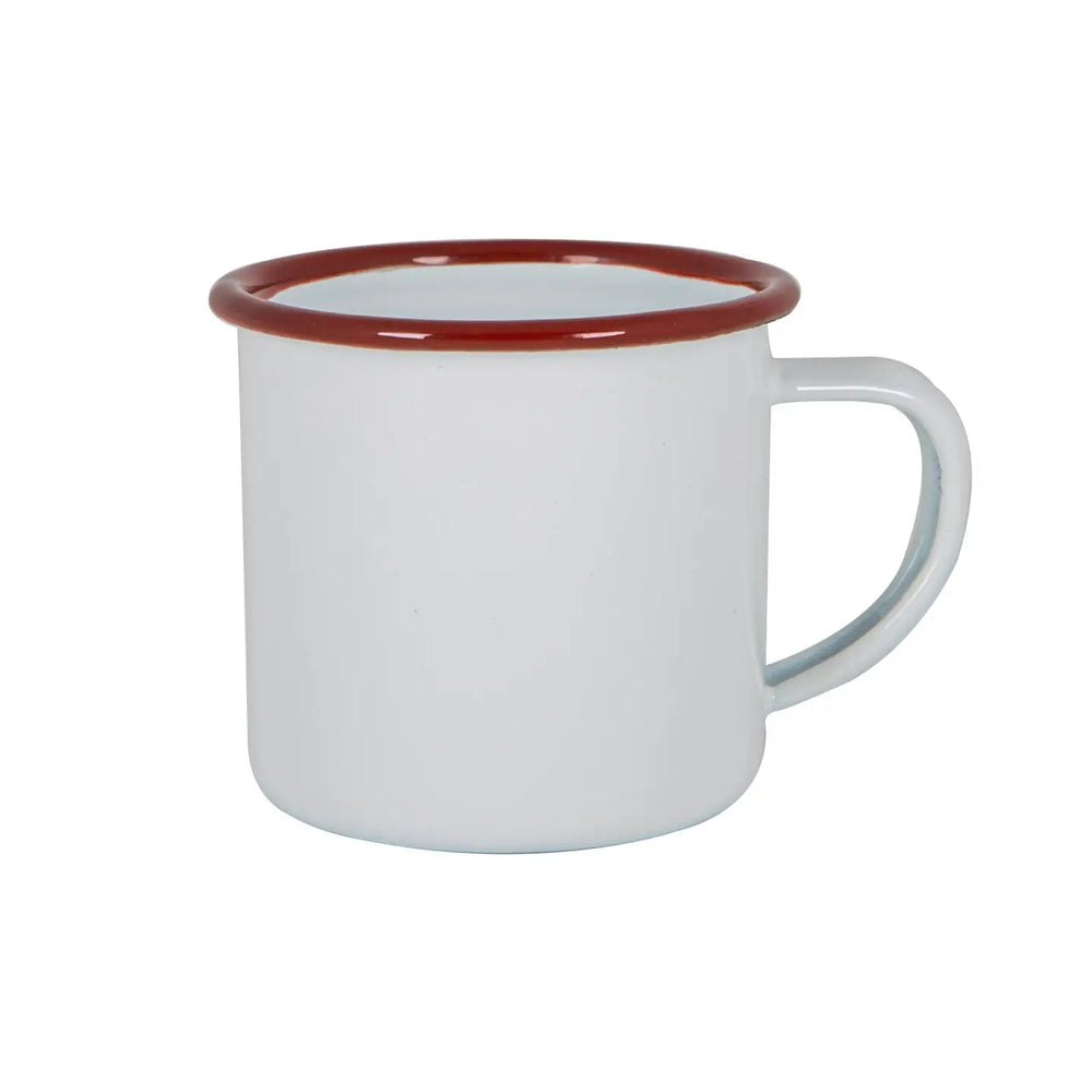 Coloured Enamel Espresso Mug - White / Red Rim