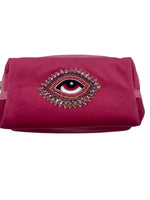 Bright Pink Make-Up Bag With Rose Eye Pin Brooch - Recycled Velvet