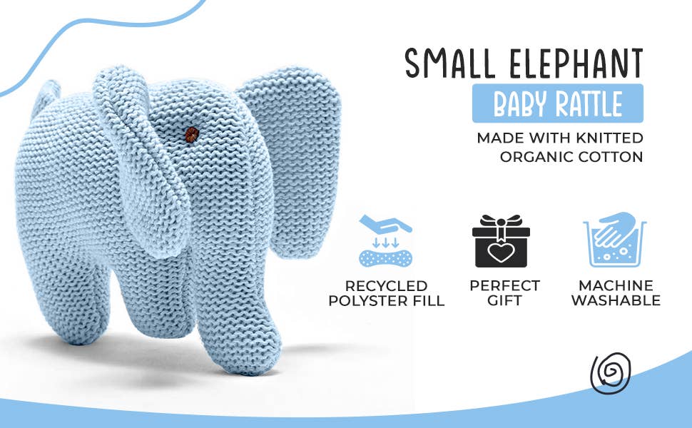 Knitted Organic Cotton Blue Elephant Baby Rattle