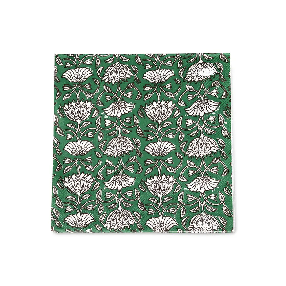 Green Flower Print Paper Napkins - Pack of 20