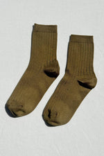 Her Socks - Mercerized Combed Cotton Rib: Pesto