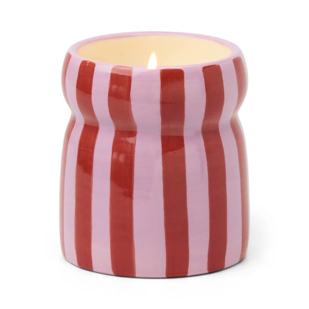 Paddywax Cabana 6.5oz/184g Red/Pink Striped Ceramic Candle - Pink Peppermint