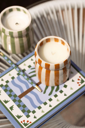 Paddywax Cabana 6.5oz/184g Ochre Striped Ceramic Candle - Sienna Sunset Boxed