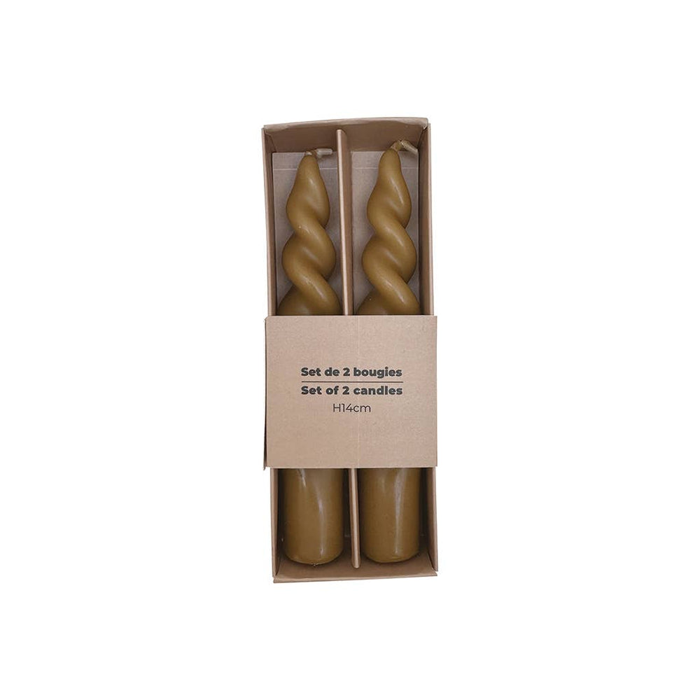 Set of 2 Twisted Candles - Khaki