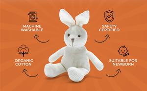 Knitted Organic Cotton White Bunny Baby Rattle