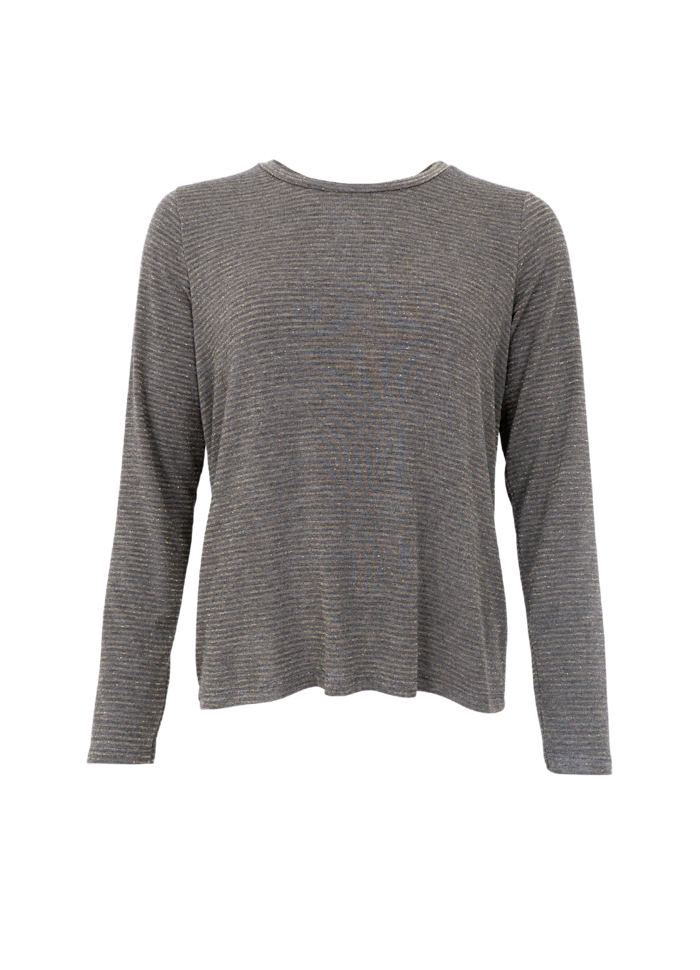 Faye Loose Long-Sleeved Top - Grey Stripe