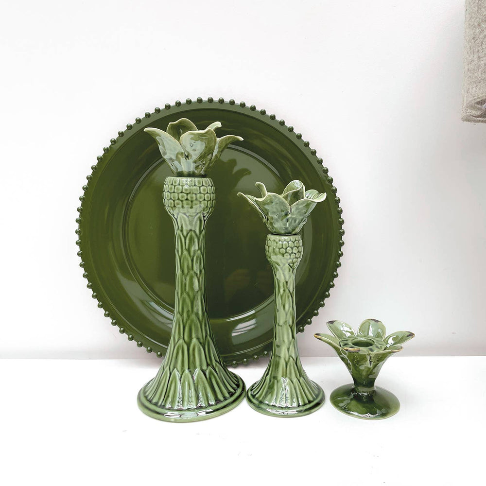 Palm Tree Ceramic Candle Holder - Green