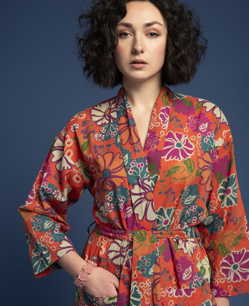Long Cotton Bathrobe - Cosmos Fig