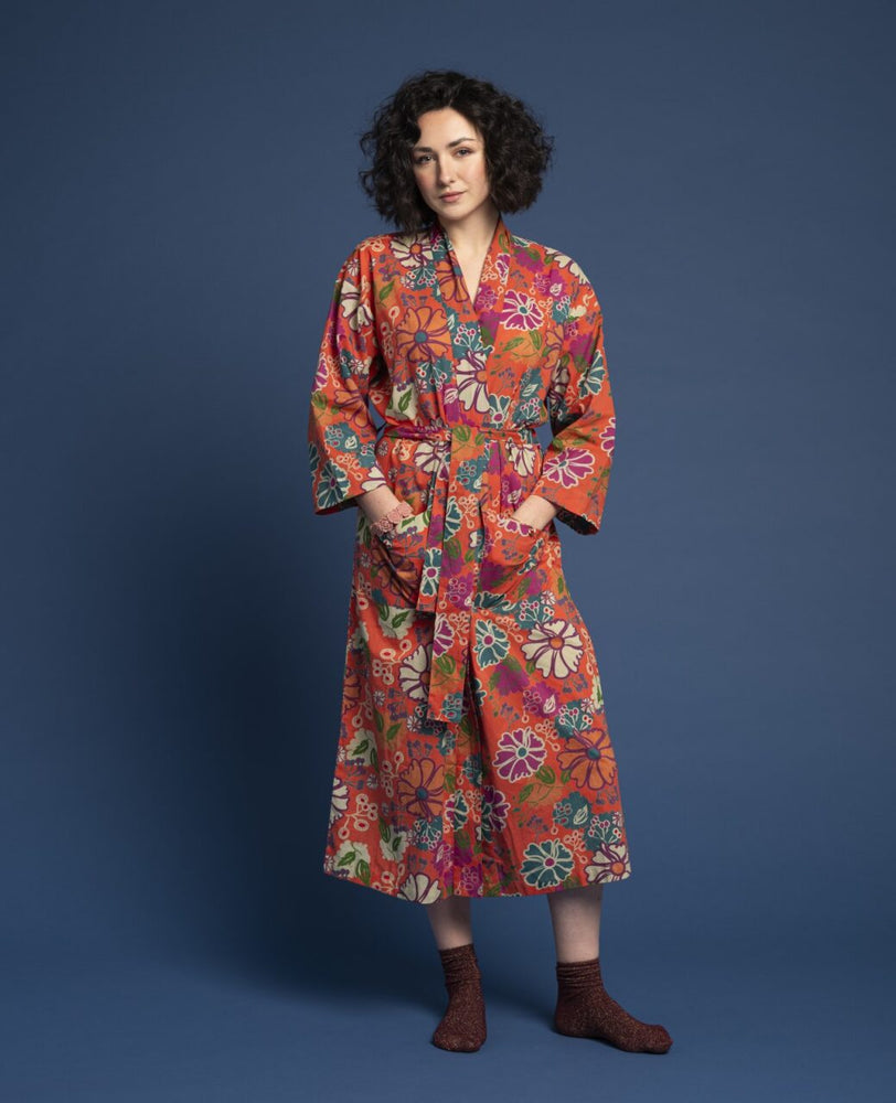 Long Cotton Bathrobe - Cosmos Fig