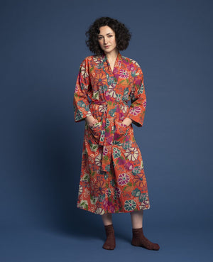 Long Cotton Bathrobe - Cosmos Fig