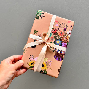 Botanical Floral Interiors Vase Flowers Gift Wrapping Sheet