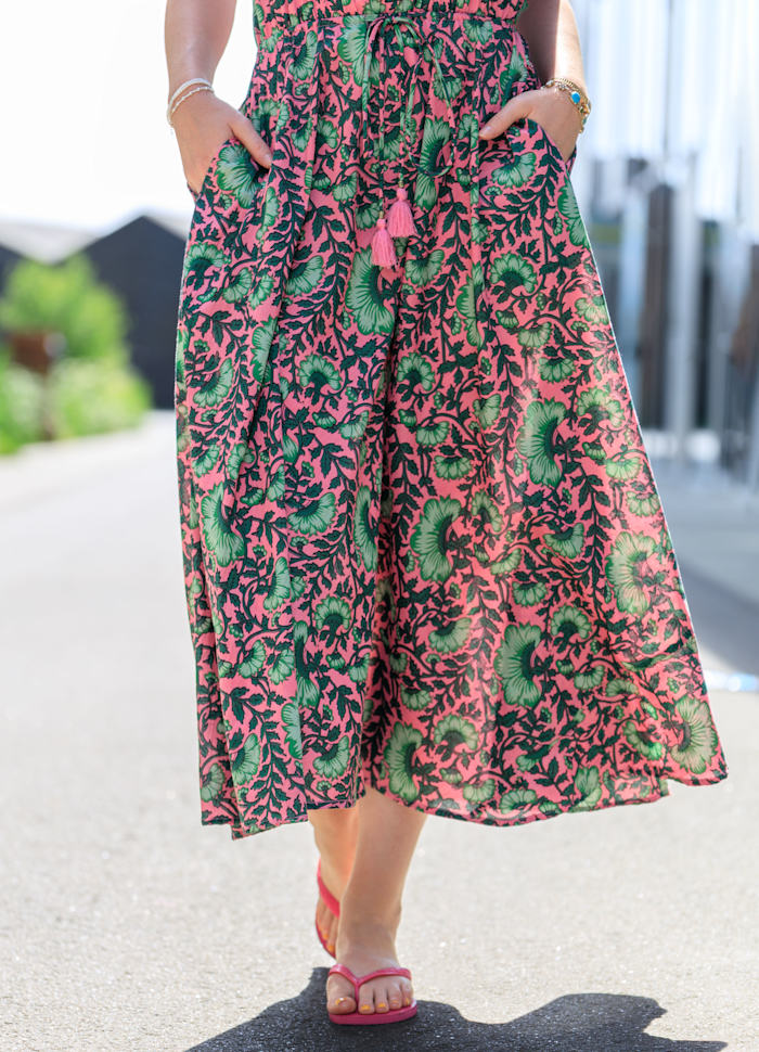 Flora Cotton Dress - Pink/ Green