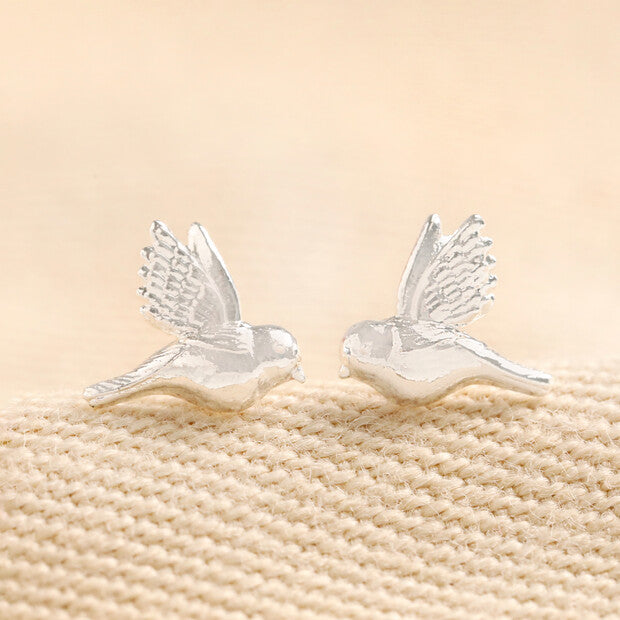Delicate Bird Stud Earrings - Silver