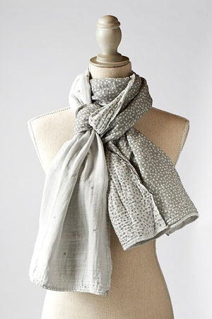 Letol Hand-Loomed Organic Cotton Scarf - Gabrielle Blanc Gris