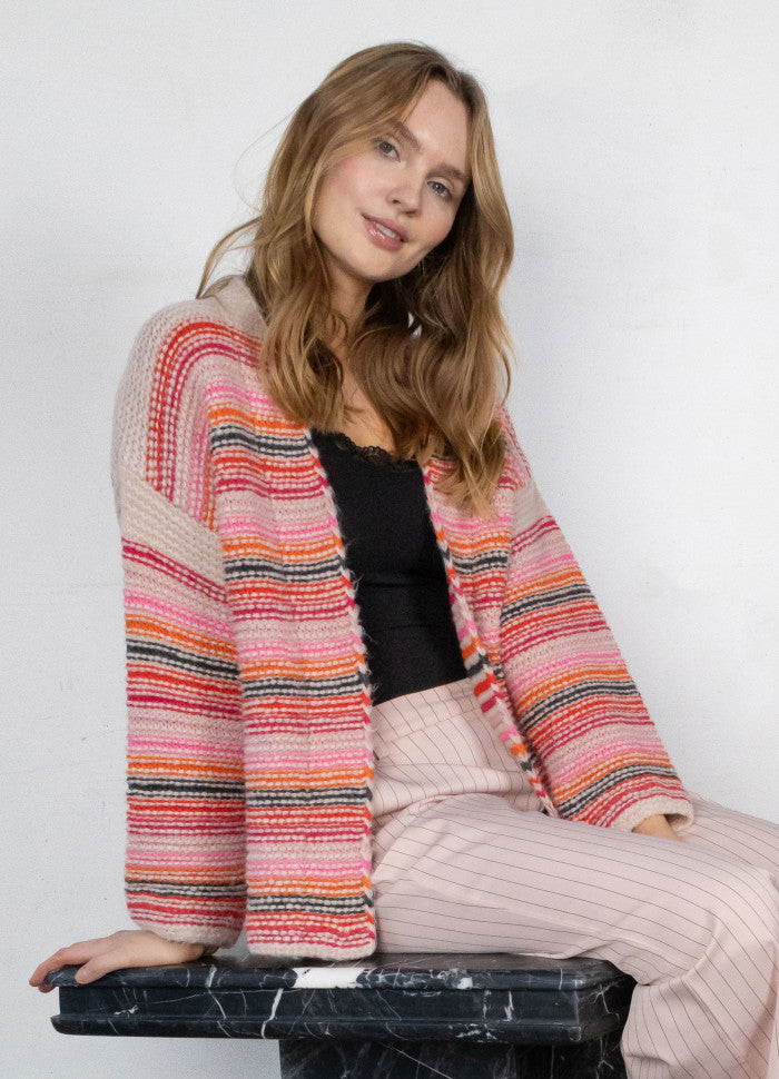 Georgia Striped Knitted Cardigan - Pink