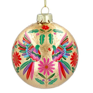 Matt Gold/ Rainbow Birds Glass Ball Decoration