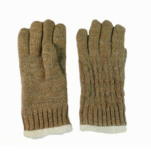 Fleece Lined Cable Knit Fawn Gloves