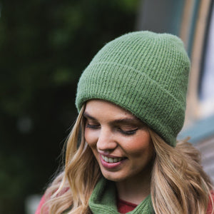 Green Fleece Lined Wool Blend Hat