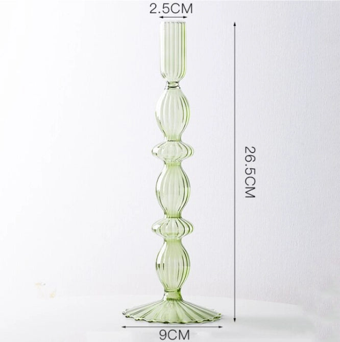 Lace Taper Glass Candlestick - Green