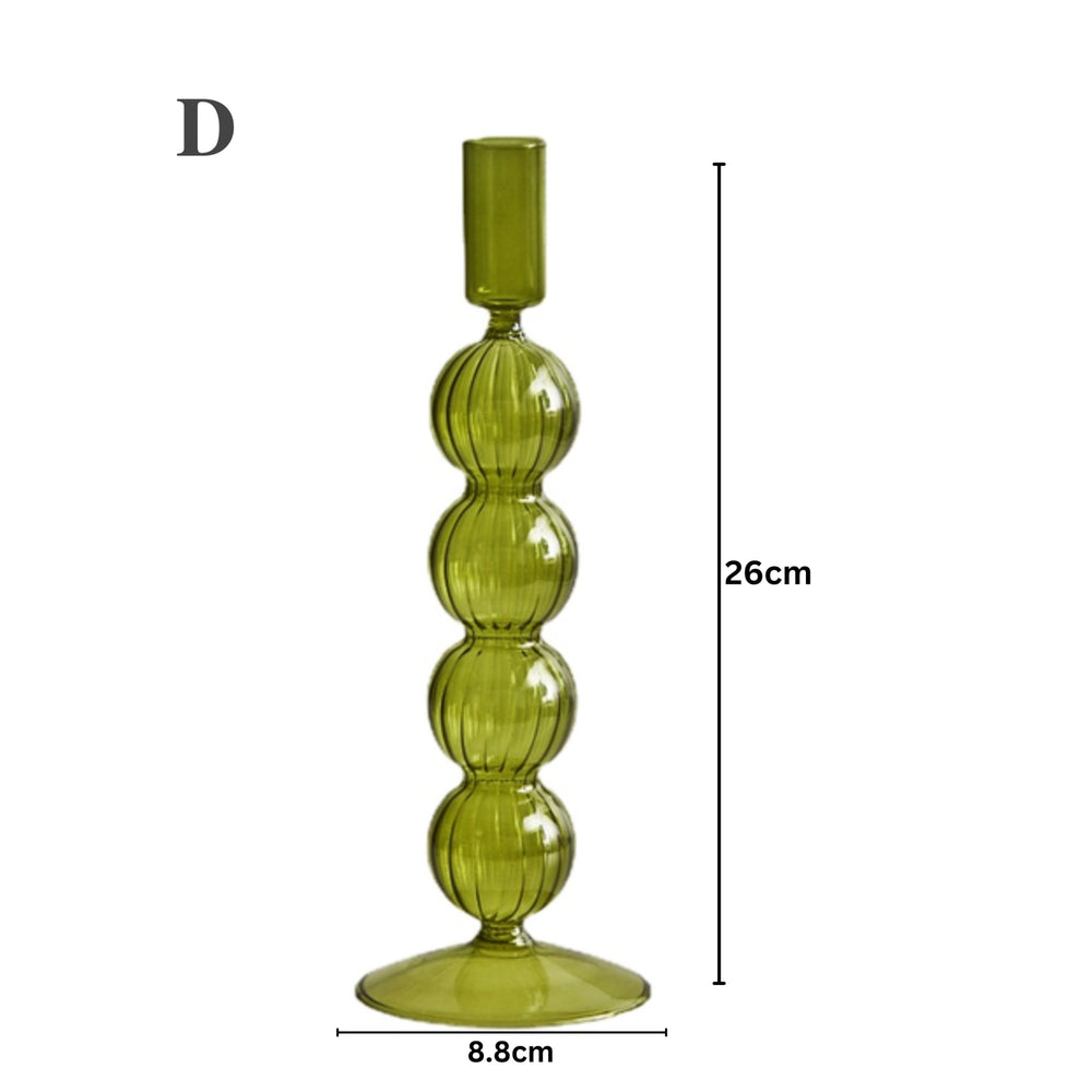 Glass Candlestick - Olive Green