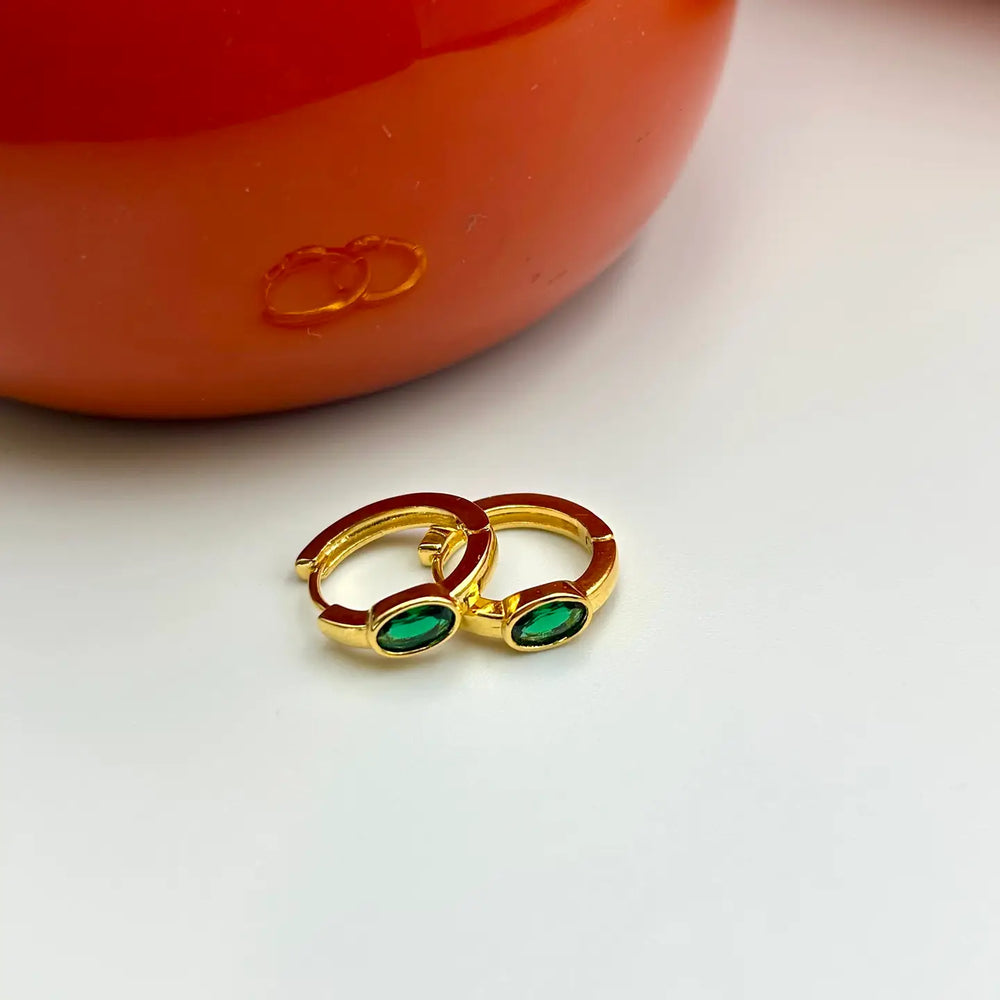 Green Huggie Earrings