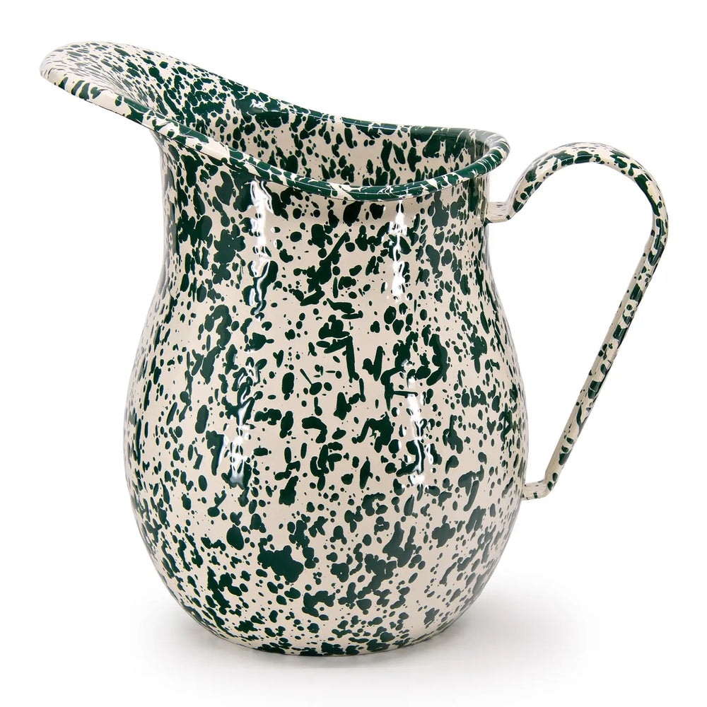 Enamel Splatter Enamelware Large Jug - Green and Cream - 3 Quart