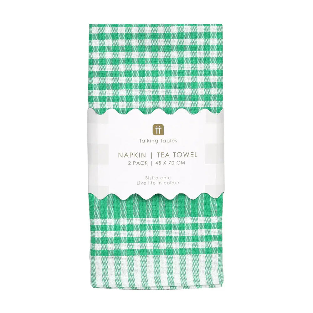 Gingham Napkins/ Teatowels - Green - Pair