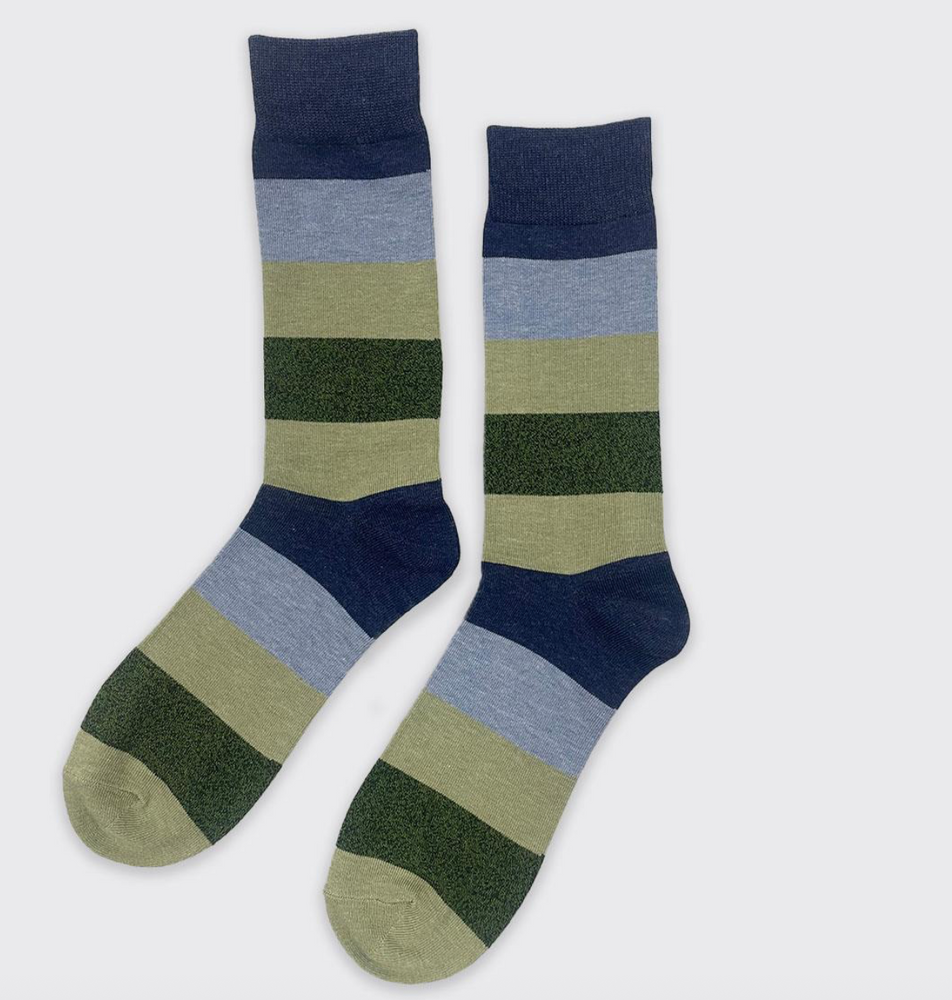 Men's Socks - Navy/ Olive Striped
