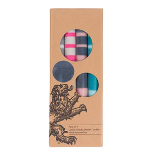 Mixed Set Pinks, Blues & Greys Striped Eco Dinner Candles, 4 Per Pack