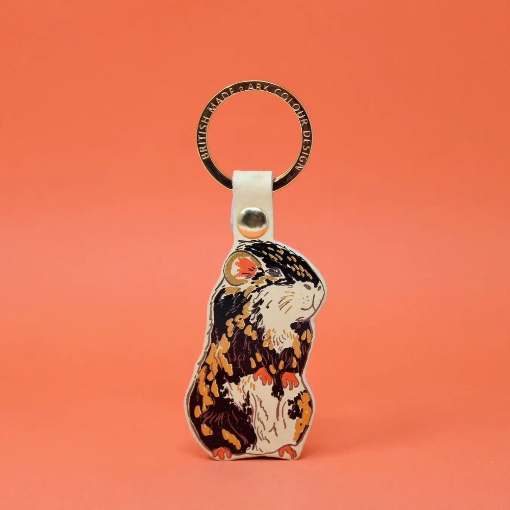 Guinea Pig Embossed Leather Key Ring - Cream